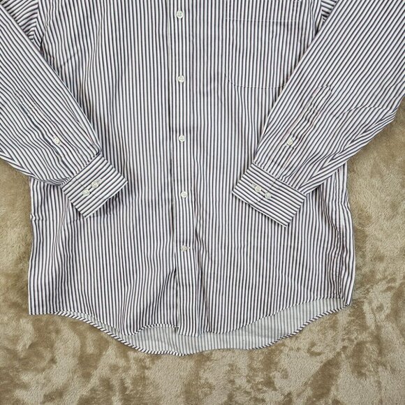 Lands' End White Blue Red Striped Button-Down Shirt Men's Size 16-33 Long Sleeve - Picture 8 of 10